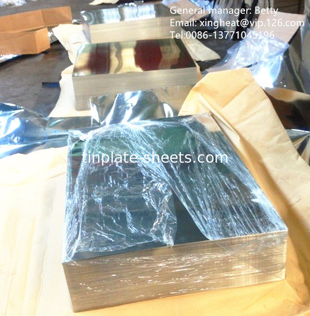 ورق های فلز فلزی برای بسته بندی فلزی 0.13-0.48mm ضخامت 1.5-1.85MT در هر بسته BA Annealing 2.8/2.8 پوشش قلع